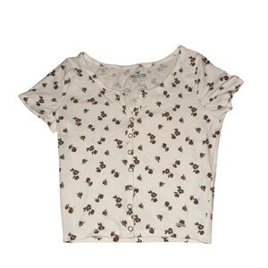 Hollister Cream Floral Button Down Baby Tee